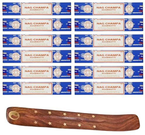 12x15g Incense Sticks with Incense Sticks Holder for Meditation, Aromatherapy, Spa, Yoga, Relaxation, Healing, Weddings, Spirituality and Positivity (NAG CHAMPA - 12PK) | Meditation, Aromatherapy, Spa, Yoga, Relaxation