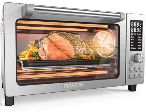 Nuwave Bravo Pro Smart 21QT Toaster Oven Air Fryer Combo, Convection Oven Countertop, 10 functions all in 1, with even & quick crisp technology, 50-450°F, 1800W, Stainless Steel