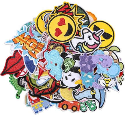 60 Stück Patches zum Aufbügeln, Aufnäher Patches, Bügelflicken Kinder, bestickte Aufnäher, DIY Aufnäher zum Aufbügeln Zufällig Flicken, bügelbilder für textilien, für Rucksäcke Hosen Kleidung Hüte