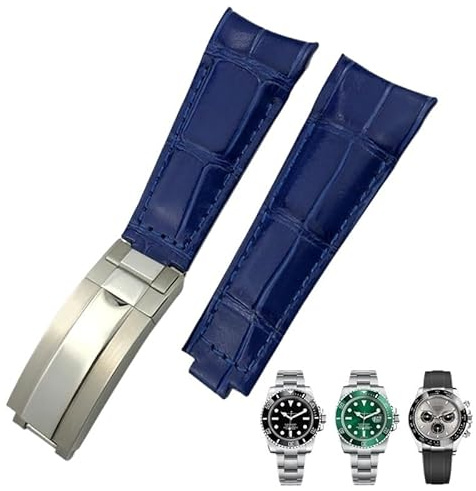 XMKT 20 mm Arc-End-Lederarmband, geeignet für Rolex Submariner GMT, Bambusmaserung, grün, blau, braun, Rindsleder-Uhrenarmband(20mm Blue,M)