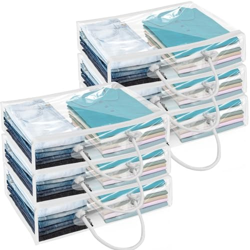 6 bolsas organizadoras transparentes para almacenamiento de ropa con asa reforzada, 40 x 30 x 10 cm, impermeables y a prueba de polvo, bolsas de almacenamiento de mantas con cremallera resistente para