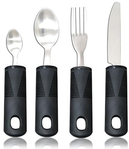 Xiciki 4 Pièces Cuillère Couvert Parkinson Easy Grip Set Couverts de Table Aides Couvert avec Prise en Main Large et Antidérapante pour les Personnes âgées, Handicapées, Parkinson