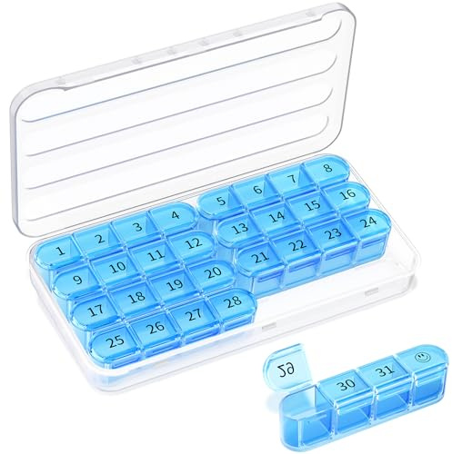Colorwing Tablettenbox Monat 31 Tage, Pillendose 1 Monat | Zusätzliches Reservefach、Mit 8 Stück Pillendose Klein、Pillendose 1 Monat、Abnehmbar, für unterwegs geeignet