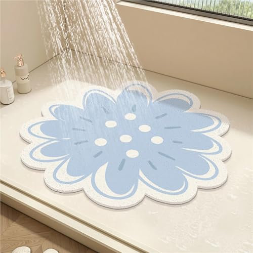 Duschmatte Rutschfest Pvc Badewannenmatte, Badewannenmatte Rutschfest mit Ablauf, Badezimmerteppich Set, PVC-Luffa Antirutschmatte Badewanne, Schnell Trocknende Badematte, für Nassbereiche(Blue B,60cm