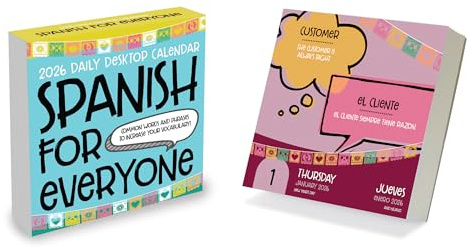 TF Publishing 2026 Spanish Words Daily Desktop Calendar - Home and Office Organization - Small Desk Calendar 2026 with Full-Color Tear-Off Pages and Standing Cardboard Easel - 5.25in x 5.25in