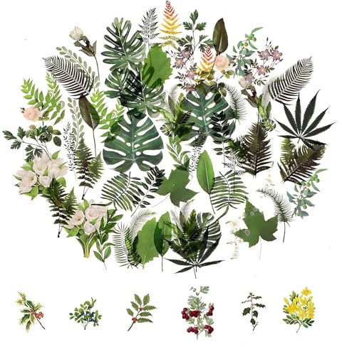 120 Stück Blumen Scrapbooking Aufkleber, Vintage Transparent Rahmen Pflanzen Journal Sticker, Grüne Pflanzen Deko Aufkleber, Wasserfeste Stickers für Deko Scrapbook Fotoalbum Tagebücher Karten.