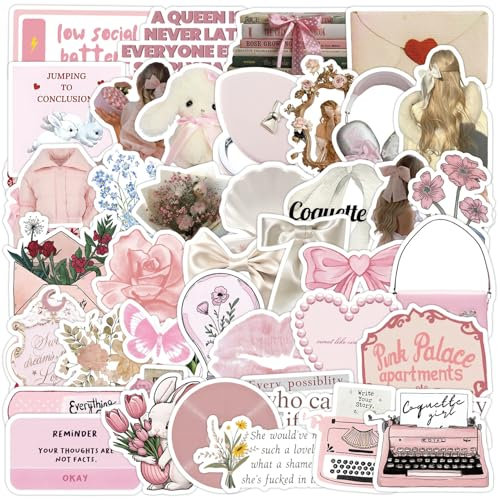 100Pcs Book Stickers for Kindle, Pink Coquette Aesthetic Stickers, Scrapbooking Sticker,Self-Adhesive Cute Pink Girl Sticker for Laptop, Computer, Luggage, Water Bottles