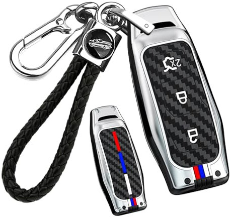 ontto Passt für Ford Schlüsselhülle Autoschlüssel Schutz Hülle für Ford Focus Mondeo MK5 Mustang Fiesta Galaxy Explorer Ranger Escort S-Max MK3 Schlüsselgehäuse Metall Schlüsselcover 3Tasten-B Silber