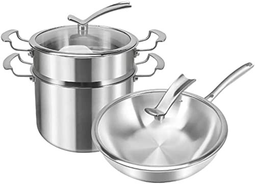 Set di Pentole in Acciaio Inossidabile 316, Padella Antiaderente per Uso Domestico + Set per Cottura A Vapore, Utensili da Cucina Combinati,A