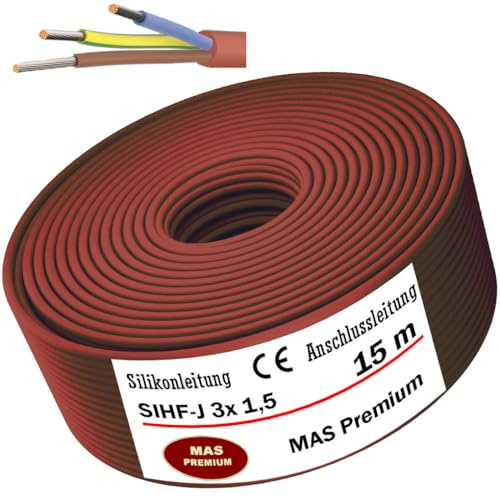 MAS Premium Cable de silicona de 5-250 m, cable de conexión, cable de silicona, cable de sauna, SIHF-J 3 x 0,75 1 1,5 2,5 4 6 alambre fino, flexible para dispositivos con efectos de alta temperatura