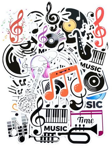 100PCS Music Stickers, Vinyl Musical Note Aesthetic Scrapbook Stickers Fun DIY Decoration Sticker for Guitar Luggage Laptop Phone