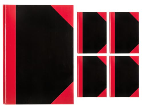 Idena 90297 - Notizbuch A6, 5 Stück, Kladde kariert mit 96 Blatt, 70 g/m², Hardcover Einband in Rot-Schwarz