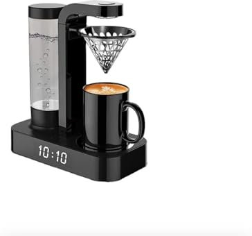 Modern Pour-Over Coffee Maker with Digital Clock Display, Water Tank and Ceramic Filter, Black (Portable Stainless Steel Automatic Drip Espresso Machine Battery Powered)