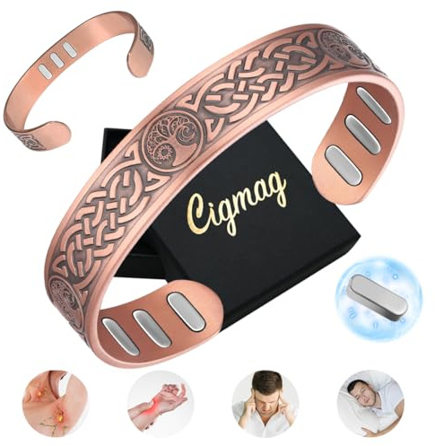 Cigmag 9X Kupfer Magnetarmband Herren Starken 5000 Gauss Magnete | 99% reines Kupfer, Lebensbaum, verstellbar, inklusive Geschenkbox