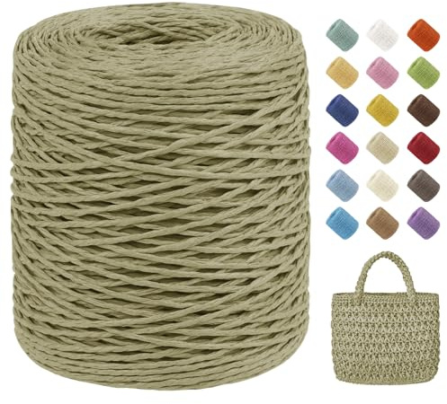 Uiopa Raffia Garn zum Häkeln, 2mm x 150m Papiergarn Naturbast Häkelgarn für Taschen, Raffia Bast Band Bastgarn für Strandtasche, Hüte, Körbe, Heimdekoration, DIY-Handwerk