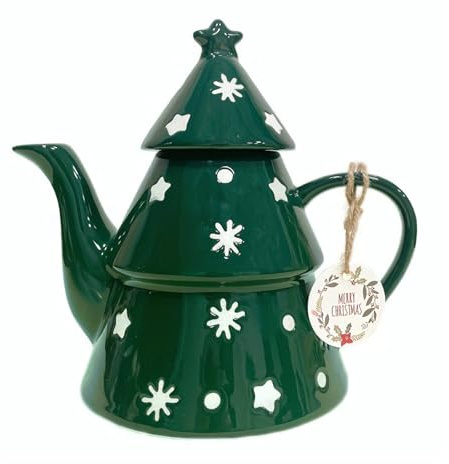 Mafagwre Porcelain Coffee Pot, 820 Ml Christmas Porcelain Teapot, Loose Leaf Teapot, Large Christmas Tree Mug With Handle, Cafetière, Chistmas Decorations Indoor Table (A)