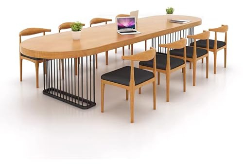 Ovaler Konferenztisch aus Massivholz für 10 Beine aus Karbonstahl, Büro-Möbel, 120 x 60 x 75 cm, perfekt für Geschäftstreffen