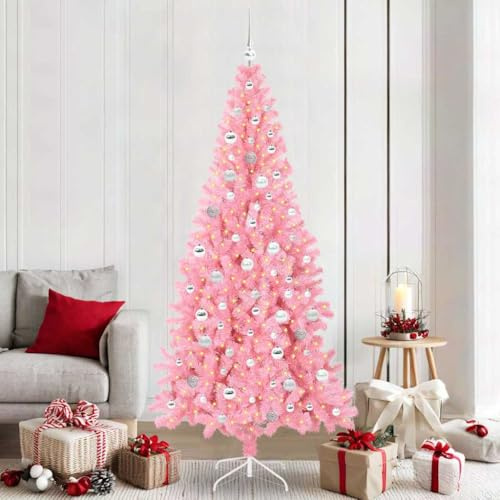 Árbol De Navidad con Luces LED Rosa 210 Cm con Soporte De PVC Resistente, 910 Ramas, 300 Leds Blanco Cálido, Montaje Fácil, Decoración para Interior y Exterior, Christmas Tree Artificial, 3396443