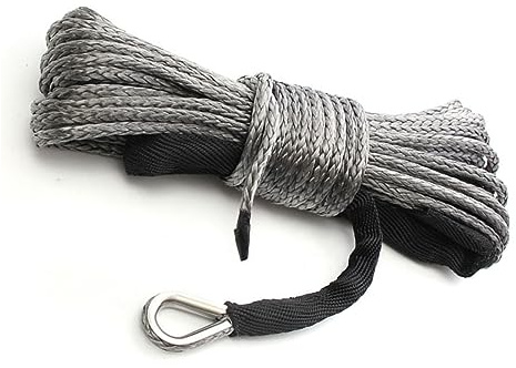 Cuerda de cabrestante de 12V, 5MM x 15M, ATV, UTV, Remolque, Cable de cabrestante sintético de Alta Resistencia, Cable de Remolque con Funda, cabrestante Gris de 7700LBS