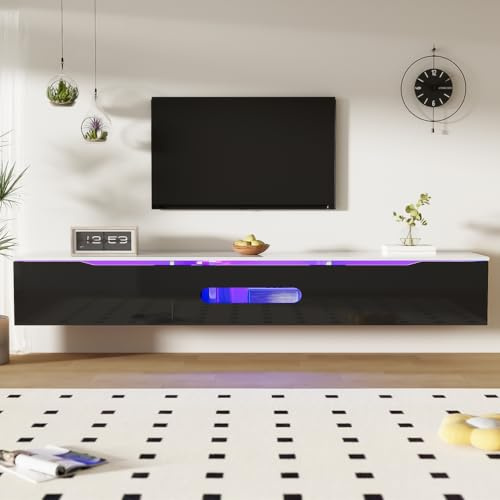 Generisch Mobile TV bianco e nero, lungo 180 cm, superficie lucida, con illuminazione LED a 16 colori, montabile a parete,Nero