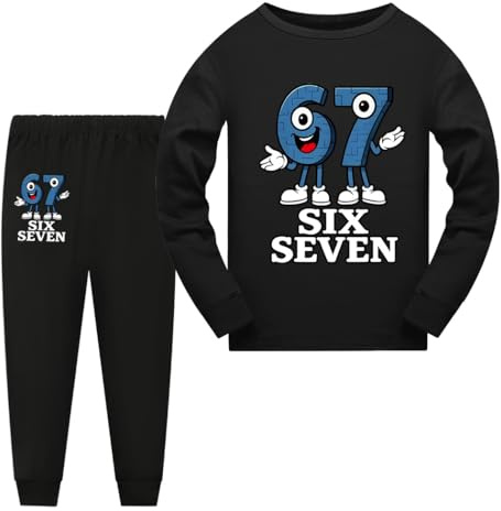 OAIXIUR Boys Girls 67 Meme Tracksuits Kids Clothing Sets Six Seven Long Sleeves Shirts and Pants Home wears (Black,9 Years)