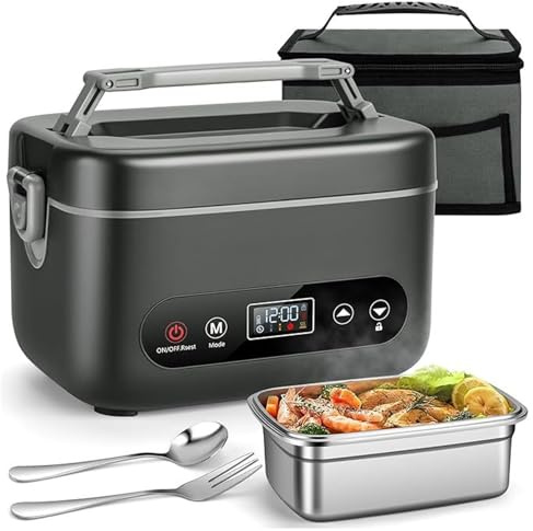 Greensen Scatola per il Pranzo Elettrica Senza Fili, 1200ml Portatile Riscaldante per Cibo con Riscaldamento Rapido da 100W e Tecnologia Surround a 5 Lati, Funzione Power Bank da 12000mAh