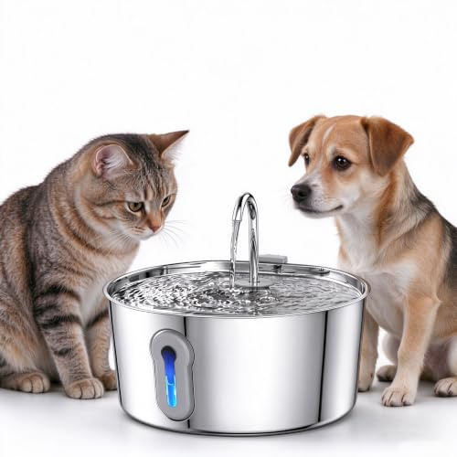 4L/135oz Large Cat Water Fountain Stainless Steel,Cat Fountain & 2Filters | Hygienic Drinking Fountain for Cats, Water Fountain for Cats Dogs, Ultra-Quiet & Easy to Clean – Clean Drinking Water