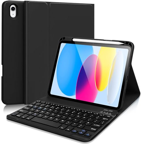 AGARELE Keyboard case for iPad (A16) 11th Gen 2025 11 & iPad 10th Gen 2022 10.9, UK layout Wireless Detachable Folio Keyboard Cover with Pencil Holder, Thin & Light – Black