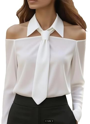 YAODAMAI Camicia da Donna con Cravatta Personalizzata a Maniche Lunghe Casual Tinta Unita Primaverile e Autunnale
