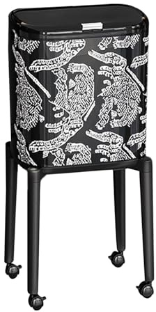 Ioensy Cubo de Basura Alto con Ruedas, Cubo de Basura Grande, Contenedor de Basura, Tapa a Presión, Material PP, Diseño Delgado, Adecuado para Habitación Y O, Rayado Negro, Individual