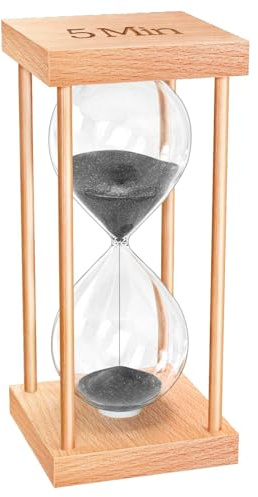 OMCCHK Sanduhr 5 Minuten, Holz Sanduhr mit Schwarzemsand, Dekoartikel Sanduhren Timer für Eieruhr Lustig, Kochzeit, Yoga, Meditation, Dekoration für Büro, Schreibtisch, Wohnzimmer, Jubiläumsgeschenke