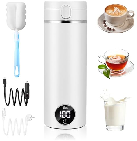 Reisewasserkocher Klein, 500ML Akku Wasserkocher Mit 6 Intelligenten Temperatur, 300W USB Wasserkocher Reinigungsbürste und Abschaltautomatik, Wasserkocher Auto zum Kochen für Wasser Tee Kaffe Milch
