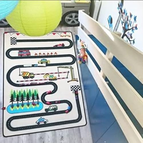 TAPITOM® | Kinder-Designer-Straßendecke - 130 x 200 cm | Circuit-Spielmatte | Kinderzimmermatte für Kleinwagen Straße | rutschfest, Saum | CE-Normen