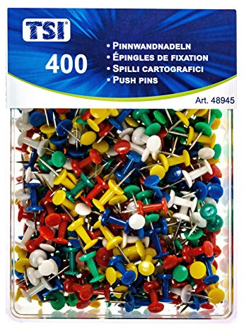 TSI Pinnwandnadeln Standard 400er Packung, bunt Sortiert, Art.-Nr. 48945