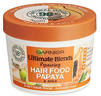 Garnier Hair Food 3-in-1 Hair Treatment Mask, Intensely Nourishes and Repairs Hair, For Damaged Hair, No Silicones, Vegan Formula, Papaya, Ultimate Blends, 400ml