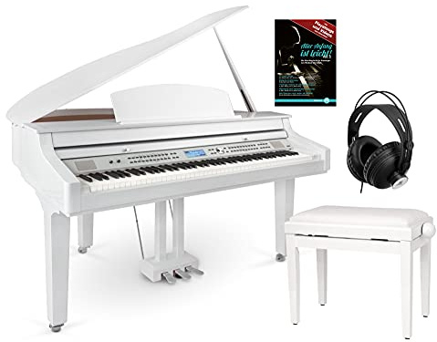 Classic Cantabile GP-A 810 Digitalflügel Set (88 Tasten mit Hammermechanik, 3-fach Sensorik, 1200 Voices, Bluetooth, inkl. Bank, Kopfhörer Schule) weiß Hochglanz
