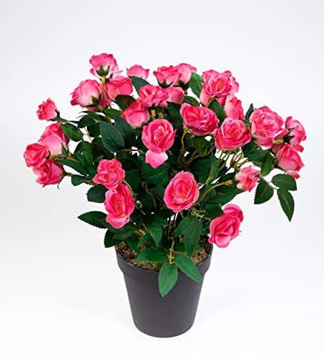 Seidenblumen Roß Rosenbusch 30cm rosa-pink im Topf ZF Kunstpflanzen Kunstblumen künstliche Blumen Rosenstrauch Rosen