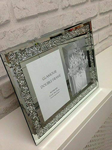 Biznest Double Picture Photo Frame Hold 2 Picture Silver Mirrored Crushed Crystal Diamante 6X4