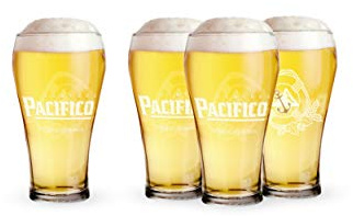 Pacifico Tulip Pint Glass - Set of 4, 16 Ounces Each, Dishwasher Safe, Nucleated
