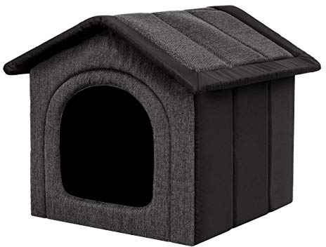 PillowPrim Hundehütte Hundehöhle Hundebett Hundehaus Katzenhöhle Tierbett XL - 60x55 cm Graphit mit Schwarz