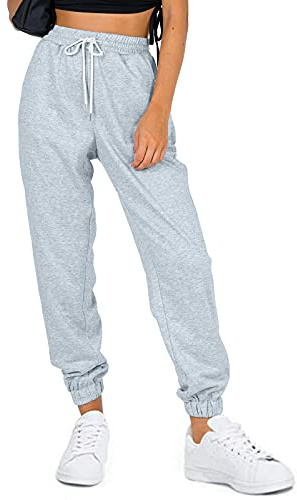 AUTOMET Women's Cinch Bottom Sweatpants Athletic Trousers Grey M