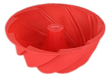 TopHomer Spiral Shape Large Silicone Cake Baking Mold Red Ring Bread Tins Non-Stick Baking Molds Pie Flan Tart Bakeware Jello Recipes Pan, for Coffee Cake Dessert Mousse Muffin(240mmx90mm)
