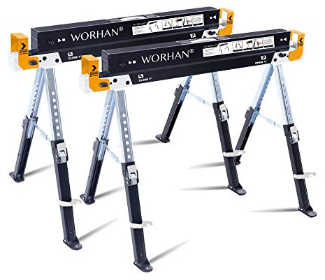 WORHAN Arbeitsbock Gerüstbock Sägebock Klappbock (2 Stück) Schnell Verstellbare Antirutsch-Füße Stahl S600A