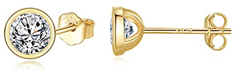SNORSO Boucles d'oreilles Femme Argent 925, Clous d'oreilles Plaqué Or Avec Zircone Cubique 6mm pour Femme Fille