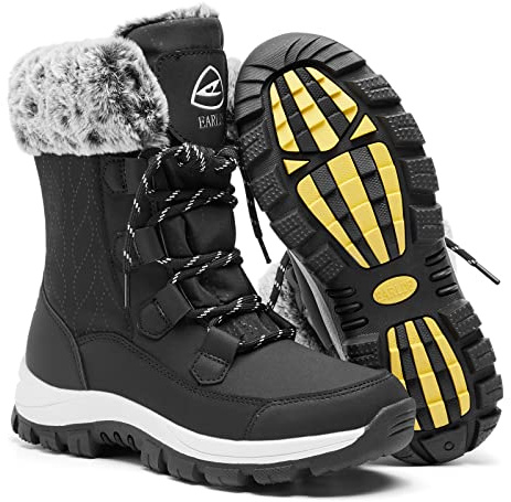 EARLDE Women’s Snow Boot With Waterproof Lace Up Mid-Calf Outdoor Winter Deep Tread Rubber Sole