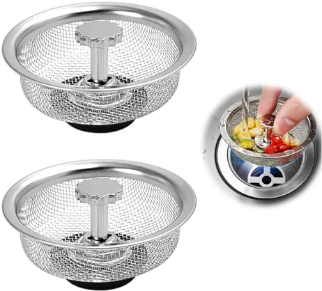 Abflusssieb, Edelstahl, Sieb, Edelstahl, für Waschbecken, Dusche, Küche, für Stöpsel, Gummi, verstellbar, silberfarben, 2 Stück
