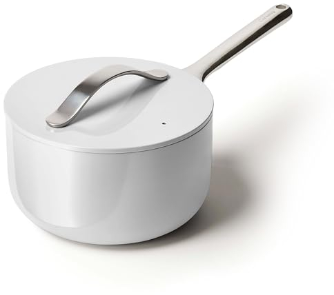 Caraway Nonstick Ceramic Sauce Pan with Lid (3 qt) - Non Toxic, PTFE & PFOA Free - Oven Safe & Compatible with All Stovetops (Gas, Electric & Induction) - Gray