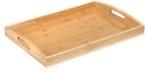 anshuke Bandeja de bambú para Servir con Asas, Bandeja de Madera, Bandeja de Cocina, Bandeja de Servir, Bandeja para Desayuno, té, Mesa de café, Cama Decorativa (40 x 28 x 3 cm)