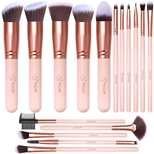 Makeup Brushes Makeup Brush Set, BESTOPE PRO Makeup Brushes Kit, 16Pcs Professional Makeup Brush Set for Eye and Face, Foundation Powder Concealers Blush Eyeshadow Brush Make UP Brushes Kit Pink