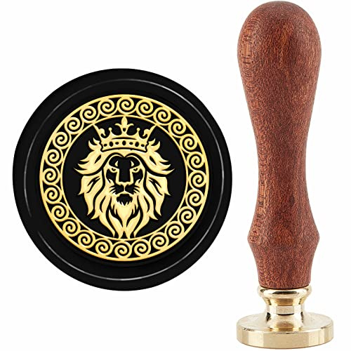 craspire Löwe Wachssiegelstempel Krone Siegellackstempel 30 mm Retro Vintage Abnehmbarer Messingstempelkopf Mit Holzgriff Für Einladungen Geschenkverpackung